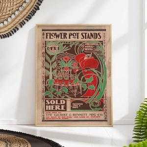 Art Nouveau Flower Pot Stands Advertisement Print – Vintage 1895 Floral Ornamental Poster