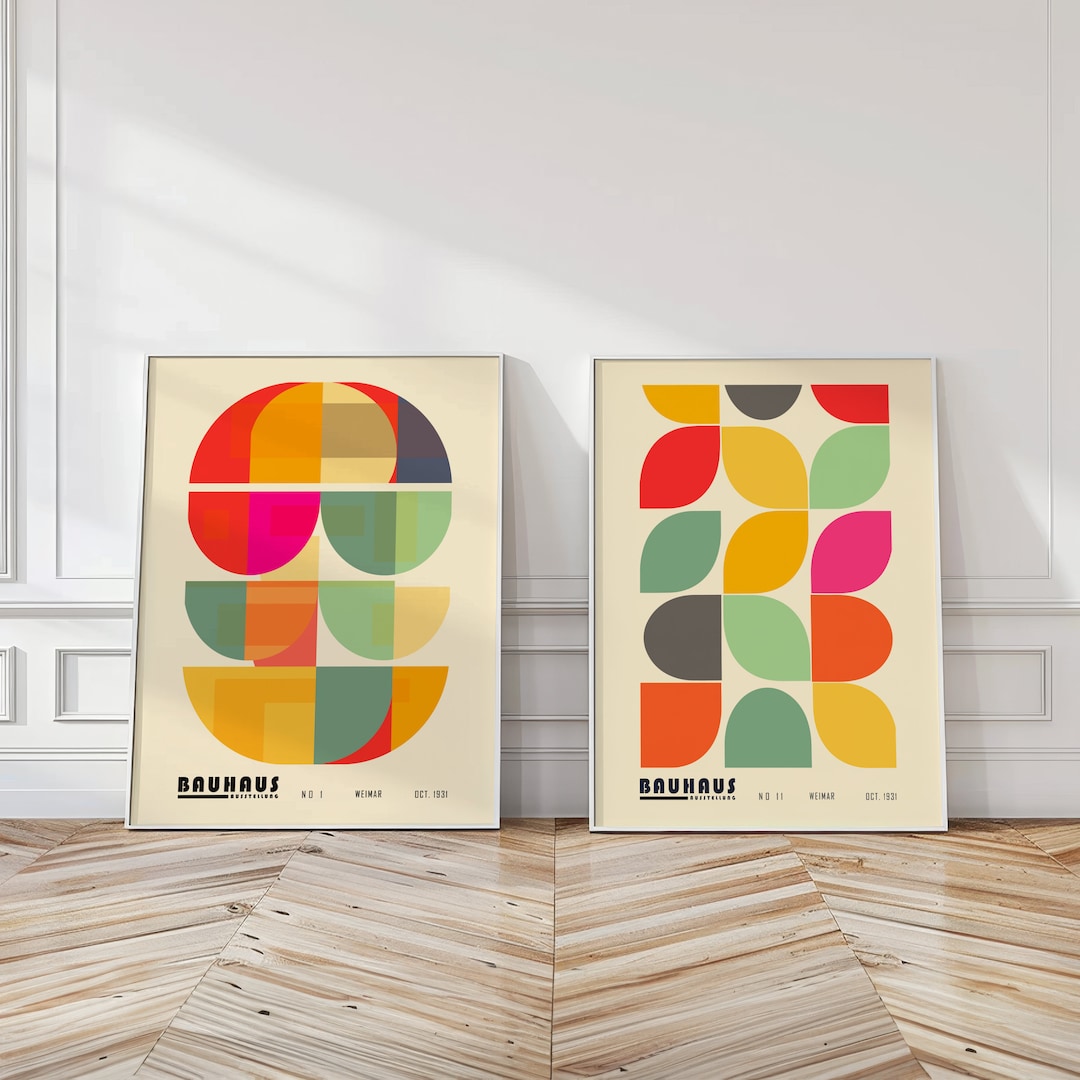 Mid Century Modern Bauhaus Art Prints Set of 2 - Boho Colorful Abstract ...