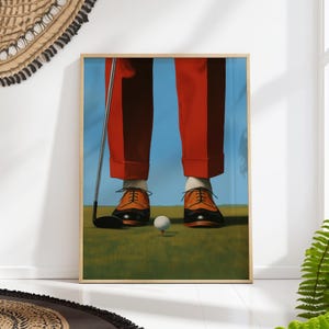 Mid Century Golf Poster, Vintage Minimalist Golfer Wall Art, Retro Sports Print