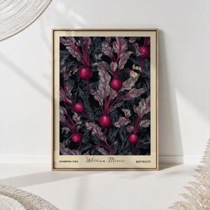 Beetroot Botanical Pattern Art Print William Morris Inspired Kitchen Wall Decor Dark Floral Retro
