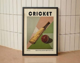 Vintage Cricket Print Mid Century Sport Wall Art Bauhaus Poster  PRINTED on Luxury Paper