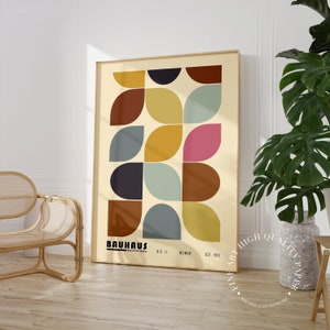Bauhaus Print Autumn Midcentury Modern Poster Geometric Earth Tone Wall Art