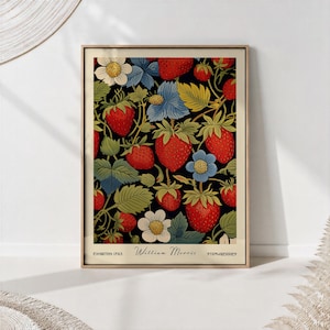 William Morris Strawberry Print: Retro Botanical Kitchen Wall Art