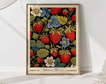 William Morris Strawberry Print: Retro Botanical Kitchen Wall Art