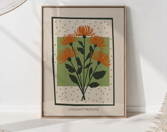 Chrysanthemum Flower Print: Mid-Century Modern Botanical Art