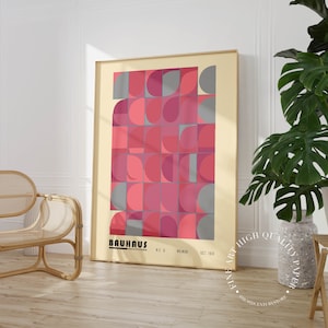 Bauhaus Geometric Art Print Abstract Exhibition Poster Pink Aesthetic Wall Decor