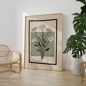 Minimalist Daisy Art Print, Contemporary Floral Wall Decor, Unique Gift for Nature Lovers, PRINTED on Fine Art Paper