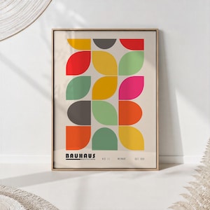 Bauhaus Print Colorful Midcentury Modern Poster Geometric Summer Wall Art