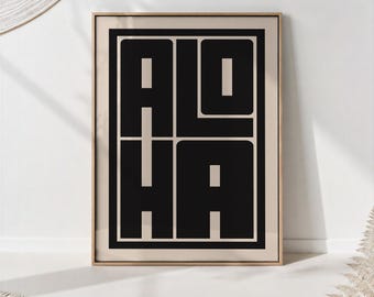 Mid Century Modern Aloha Print Minimalist Hawaiian Typography Wall Art PRINTED on Luxury Paper