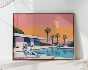 Retro Astronaut Pool Print: Mid-Century Modern Palm Springs Wall Art