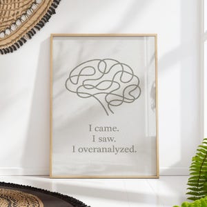 Overthinking Quote Print, I Came I Saw I Overanalyzed Poster, Funny Mental Health Wall Art, Minimalist Brain Decor