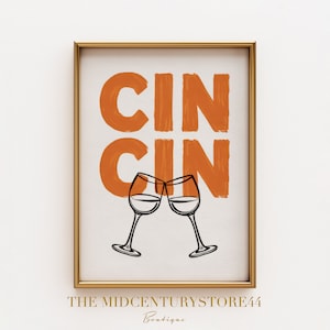 Cin Cin Wine Glass Print - Italian Cheers Wall Art - Bar Decor - Kitchen Print - Cocktail Poster