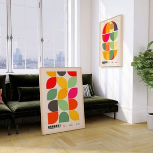 Mid Century Modern Bauhaus Art Prints Set of 2 - Boho Colorful Abstract ...