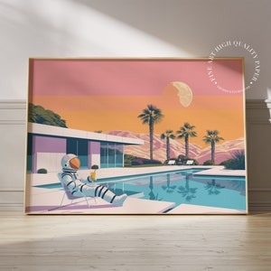 Retro Space Astronaut Pool Print, Mid-Century Modern Wall Art, Sci-Fi Palm Springs Decor PRINTED on Luxury Paper
