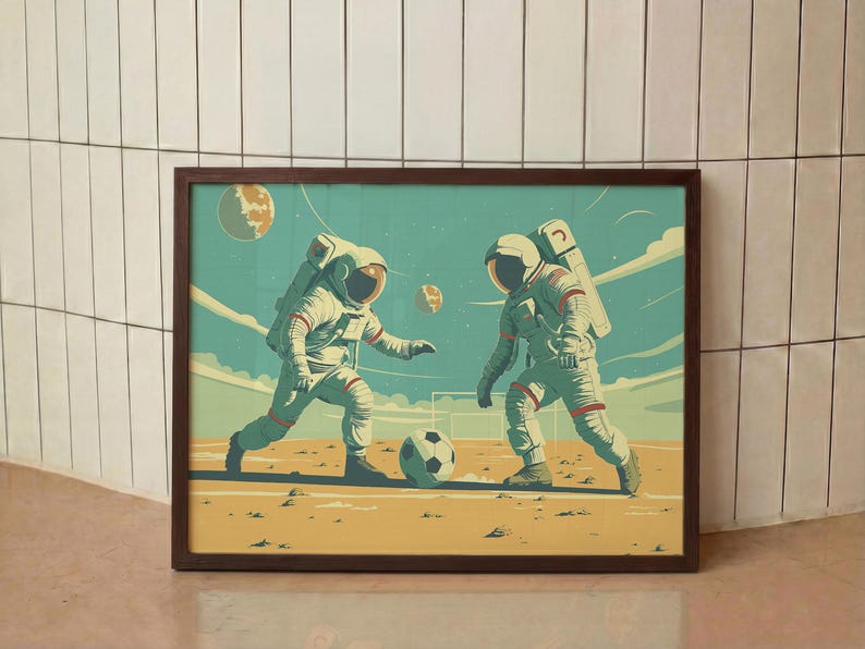 Astronaut Soccer Print: Mid-Century Modern Space Art immagine 14