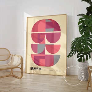 Pink Bauhaus Wall Art Print - Serene Geometric Poster -  Peaceful Mid Century Home Decor - Museum Quality
