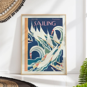 Vintage Sailing Poster, Nautical Wall Art, Retro Boat Print, Mid Century Coastal Decor