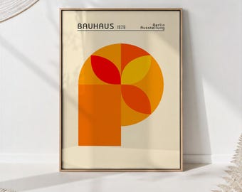 Bauhaus Exhibition Poster: Orange Geometric Mid-Century Modern Art Print