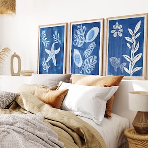Set di 3 stampe d'arte costiera - Decorazione nautica blu marino Matisse - Moderna arte murale oceanica