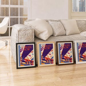 Boarding Now Airplane displayed as a framed print in three frame colours