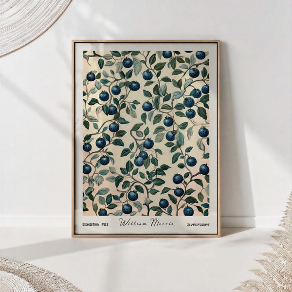 William Morris Blueberry Print Retro Botanical Fruit Wall Art