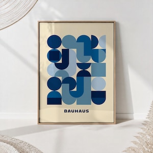 Blue Bauhaus Print Tile Geometric Poster Mid Century Modern Wall Art