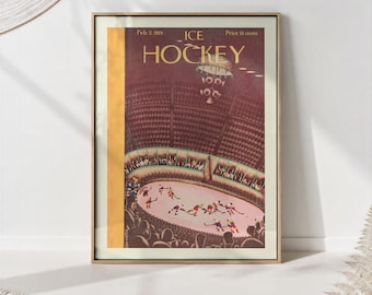 Retro 1929 Hockey Art Deco Poster: Sports Bar Wall Art
