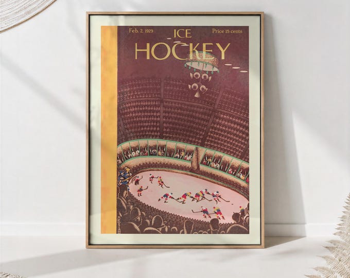 Retro 1929 Hockey Art Deco Poster: Sports Bar Wall Art