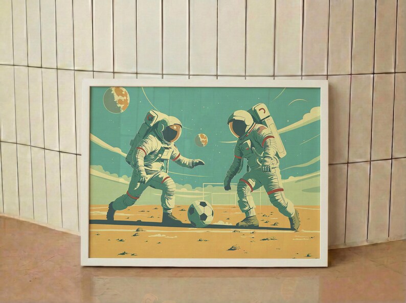 Astronaut Soccer Print: Mid-Century Modern Space Art immagine 13