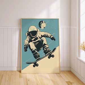 Space Skateboarder Art Print, Astronaut Poster, Unique Wall Decor, Gift for Skaters PRINTED on Luxury Paper
