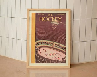 Vintage 1929 Hockey Art Deco Poster: Sports Bar Wall Art