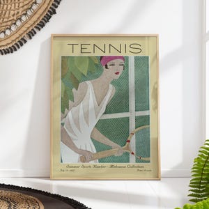 Vintage Tennis Fashion Print, 1920s Summer Sports Poster, Retro Art Deco Wall Art