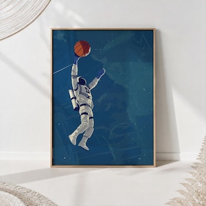 Astronaut Basketball Art Print: Space Dunk Poster on Fine Art Paper