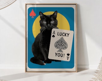 Black Cat Ace of Spades Art Print: Lucky Gambler Gift