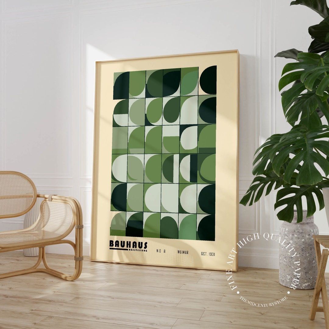 Bauhaus Geometric Art Print Abstract Exhibition Poster Green Aesthetic ...