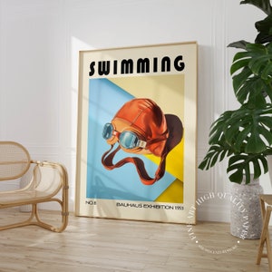 Bauhaus Swimming Poster, Retro Exhibition Wall Art, Mid-Century Modern Pool Decor PRINTED on Fine Art Paper