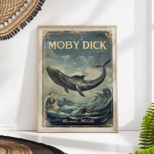Moby Dick Book Cover Print – Vintage Whale Illustration Art – Classic Literature Wall Decor PRINTED on Luxury Paper