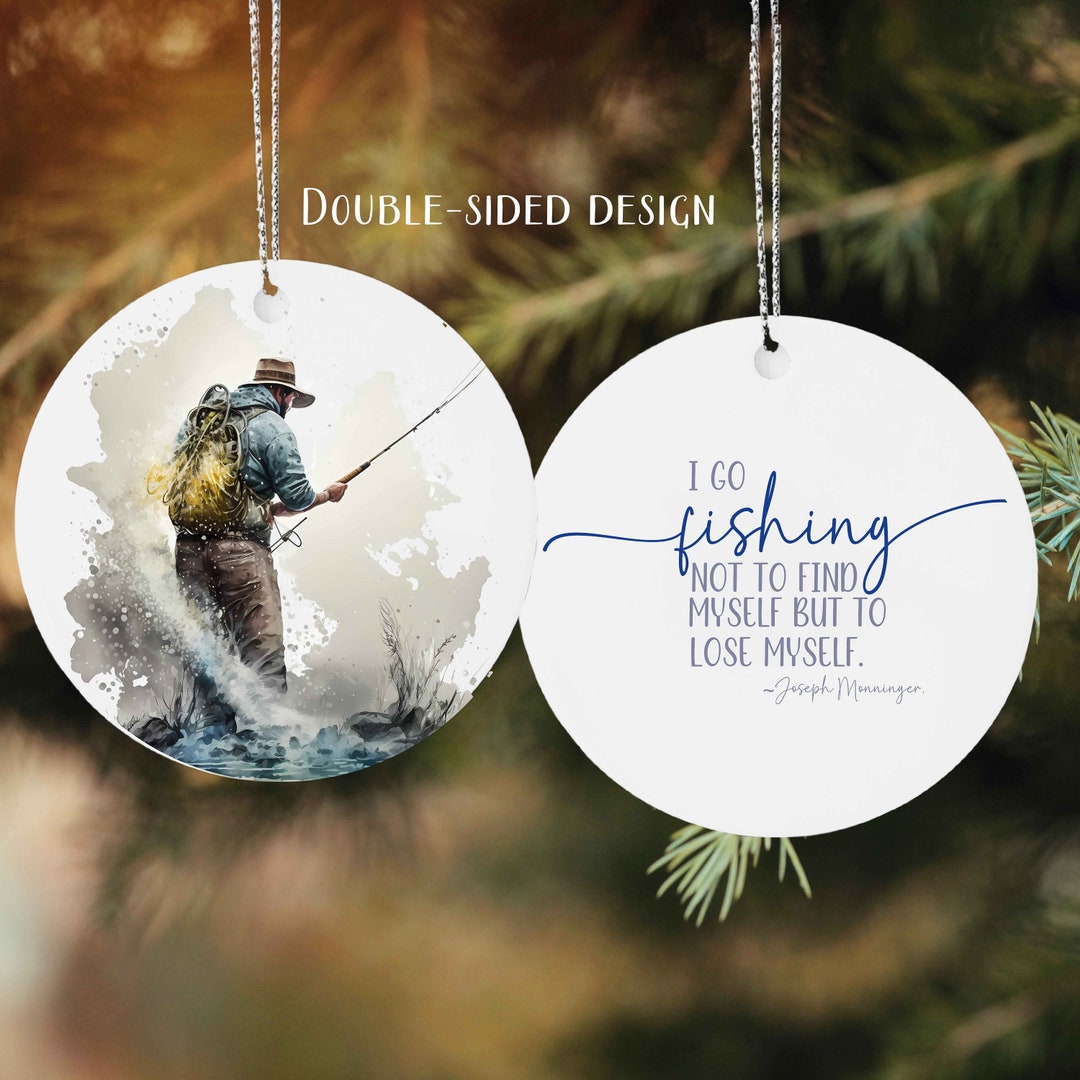 Fishing Ornament, Fly Fishing Christmas Ornament, Inspirational, Watercolor Landscape, Gift for