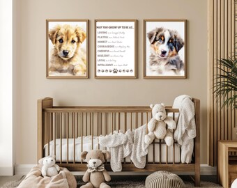 Puppy Theme Nursery Wall Art, Baby Gift, Rescue Dog Nursery Art, Dog Lover Baby Gift, Kids Room Art, Nursery Printable, Puppy Nursery Décor