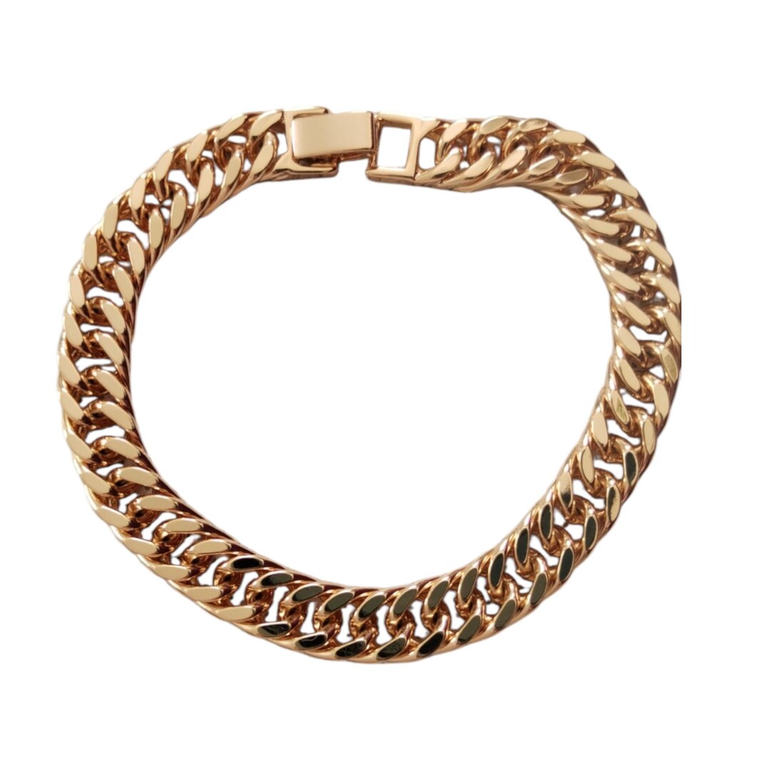 Thick Rose Gold Curb Chain Wrist Jewelry, Heavy Cuban Style Link ...