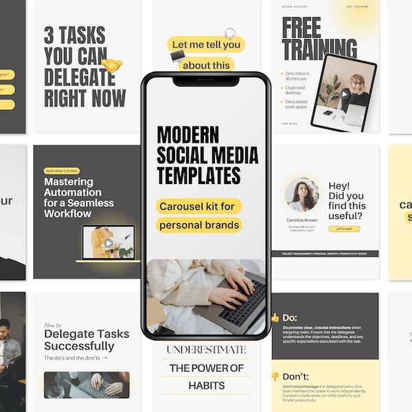 Personal Brand, Business Carousel Posts, Productivity Coach, VA, Expert Social Media Templates for Canva, Instagram, Linkedin Content Ideas