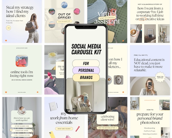 Pastel Social Media Carousel Template: Canva Personal Brand Posts (Digital Download)
