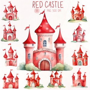 Watercolor castle clipart, Red castle png, Watercolor Fairytale castle png, Castle Clipart, Watercolor Princess Castle clipart, Nursery art