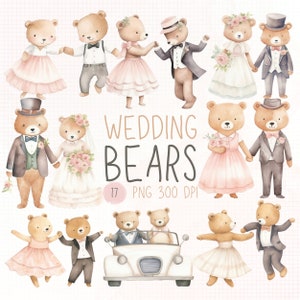 Aquarell Hochzeit Teddybären Clipart, Hochzeit Bären PNG, Valentinstag Paar Bär Clipart, Einladungskarte Hochzeit.