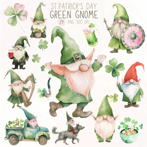 St. patrick's day gnome watercolor, st. patrick's day gnome png, gnomes clipart, St. patrick's day png, st. patrick's gnome clipart.