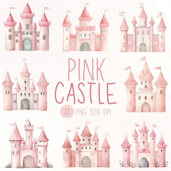 Castillo rosa png, Castillo de cuento de hadas de acuarela png, Clipart de castillo, Castillo de princesa de acuarela png, Castillo de dibujos animados, Arte infantil.