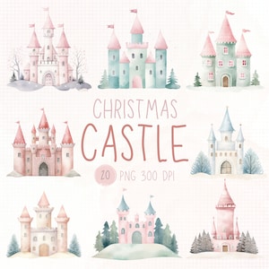 Castillo de Navidad png, Castillo de cuento de hadas de acuarela png, Clipart de castillo, Castillo de princesa de acuarela png, Castillo de dibujos animados, Arte infantil.