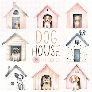 Clipart acquerello casa per cani, casa per cani png, casa per cani clipart digitale, clipart per cuccioli, casa per animali png, clipart per case per cani.