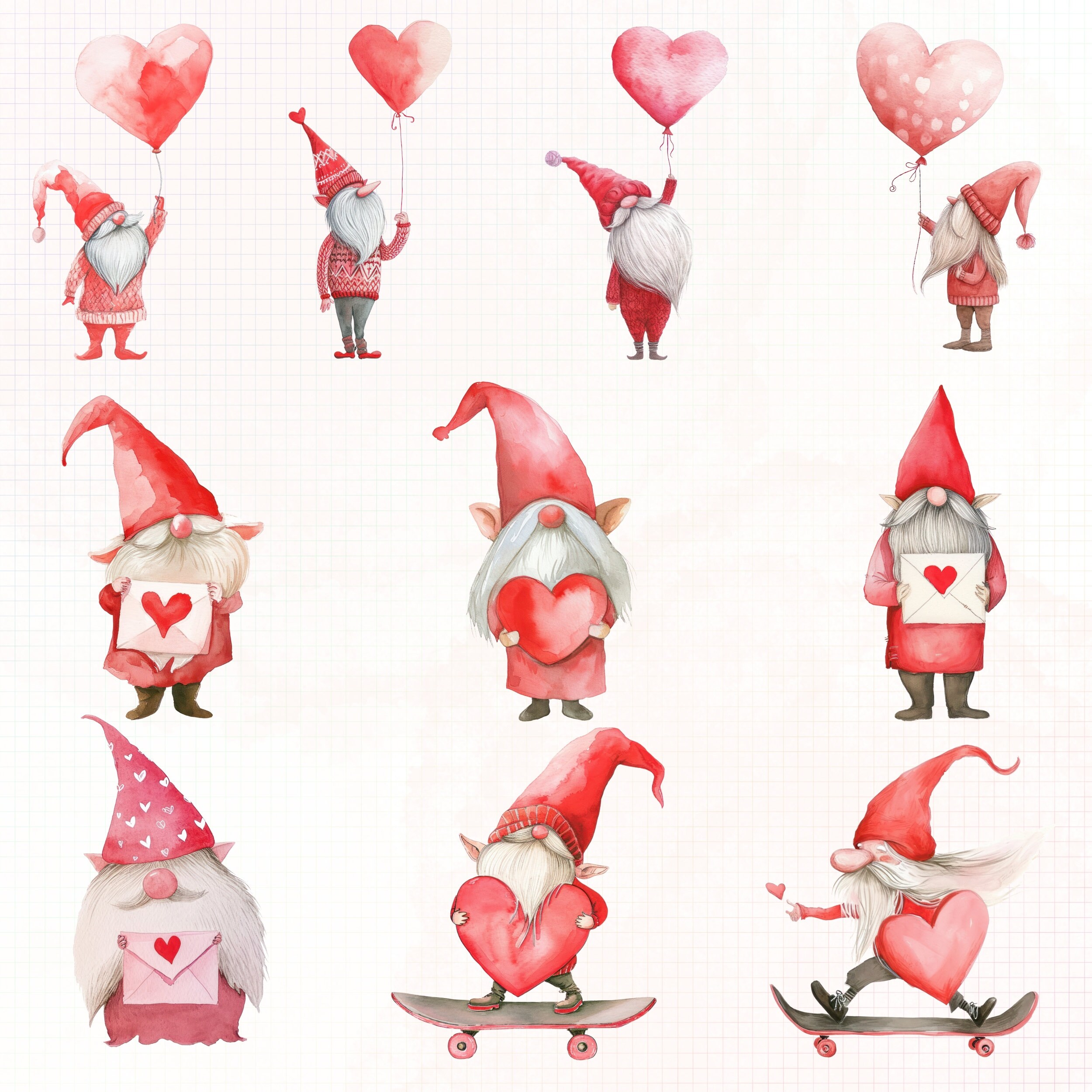 Valentine's Day Gnomes Clipart, Watercolor Gnome Clipart, Red Gnomes ...