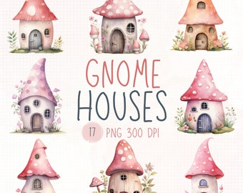 Clipart aquarelle maison de gnome, jardin féerique PNG (téléchargement numérique)